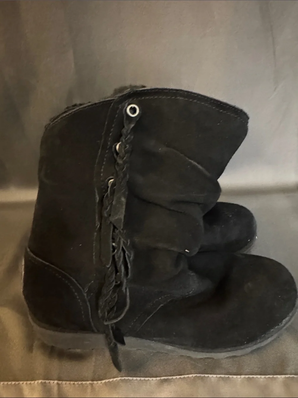 BearPaw Black Suede Winter Booties with Plush Lining
